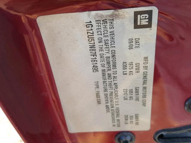 1G1ZU57N87F161495 - 2007 CHEVROLET MALIBU LTZ 栗色 照片 10