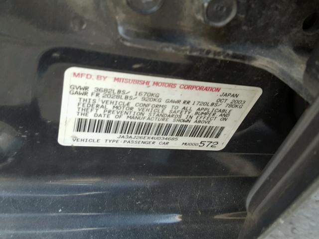 JA3AJ26EX4U034685 - 2004 MITSUBISHI LANCER ES GRAY photo 10