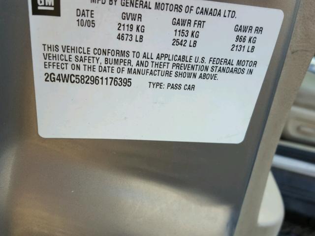 2G4WC582961176395 - 2006 BUICK LACROSSE C BROWN photo 10