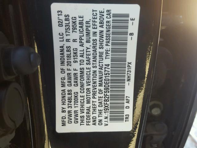 19XFB2F59DE015774 - 2013 HONDA CIVIC LX BLACK photo 10