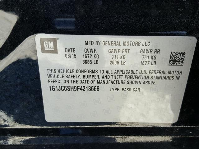 1G1JC6SH9F4213668 - 2015 CHEVROLET SONIC LT BLACK photo 10