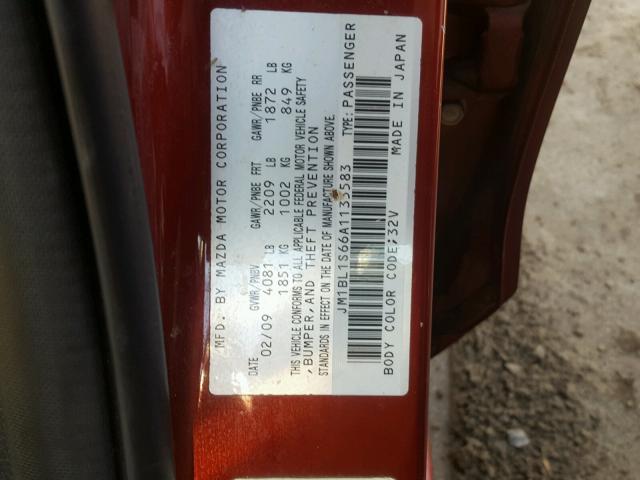 JM1BL1S66A1135583 - 2010 MAZDA 3 S BURGUNDY photo 10