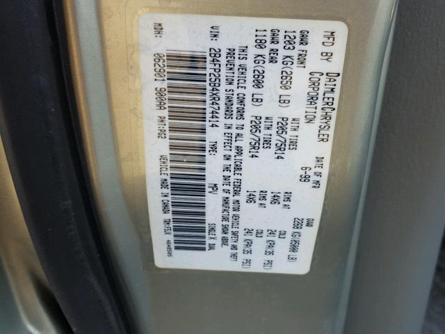 2B4FP25B4XR474414 - 1999 DODGE CARAVAN GRAY photo 10