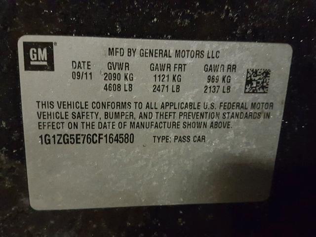 1G1ZG5E76CF164580 - 2012 CHEVROLET MALIBU LTZ Қара фото 10