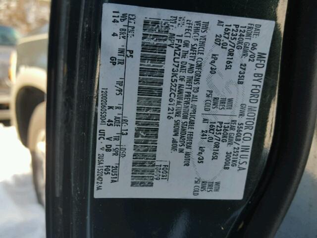 1FMZU73K52ZC61216 - 2002 FORD EXPLORER X BLACK photo 10