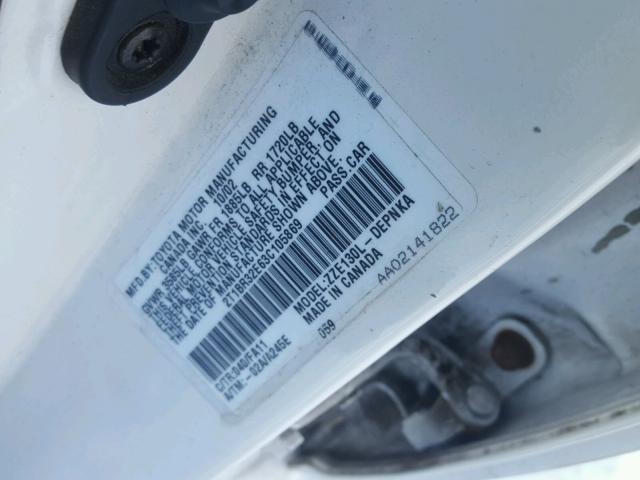 2T1BR32E63C105869 - 2003 TOYOTA COROLLA CE WHITE photo 10