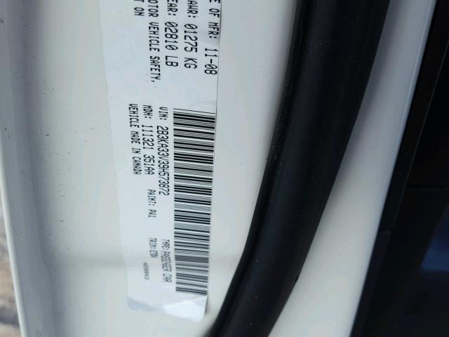 2B3KA33V39H573872 - 2009 DODGE CHARGER SX WHITE photo 10