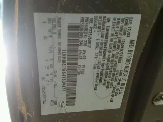 1LNHM81W64Y639477 - 2004 LINCOLN TOWN CAR E BROWN photo 10