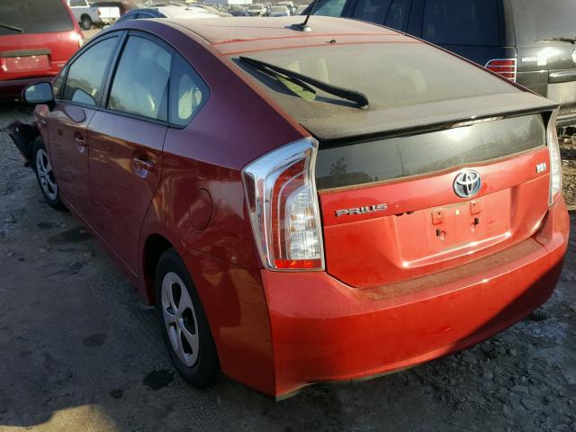 JTDKN3DU4E1778909 - 2014 TOYOTA PRIUS RED photo 3