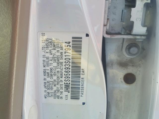 JHMES95693S017954 - 2003 HONDA CIVIC HYBR WHITE photo 10