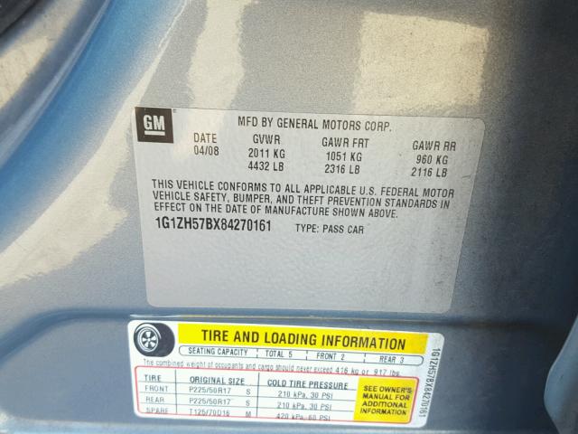 1G1ZH57BX84270161 - 2008 CHEVROLET MALIBU 1LT 蓝色 照片 10