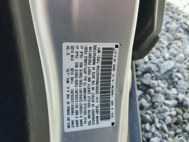 SHSRD78824U227334 - 2004 HONDA CR-V EX SILVER photo 10