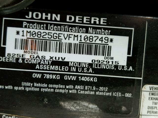 1M0825GEVFM108749 - 2015 JOHN DEERE 825I GREEN photo 10