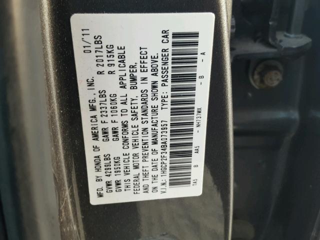 1HGCP2F34BA073957 - 2011 HONDA ACCORD LX GRAY photo 10