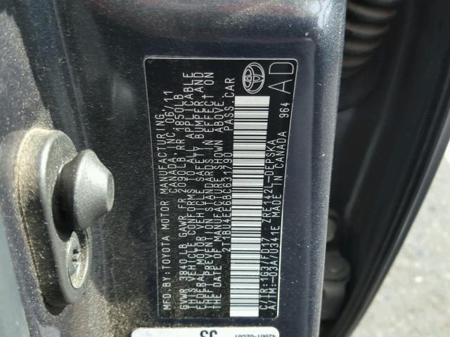 2T1BU4EE6BC631790 - 2011 TOYOTA COROLLA BA CHARCOAL photo 10