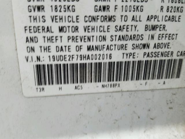 19UDE2F79HA002016 - 2017 ACURA ILX PREMIU WHITE photo 10
