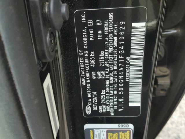 5XXGN4A71FG419629 - 2015 KIA OPTIMA EX BLACK photo 10