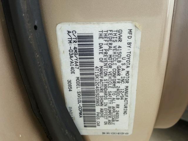 4T1SK12C4SU523965 - 1995 TOYOTA CAMRY LE TAN photo 10