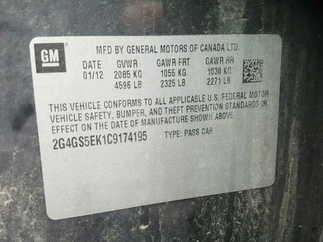 2G4GS5EK1C9174195 - 2012 BUICK REGAL PREM GRAY photo 10