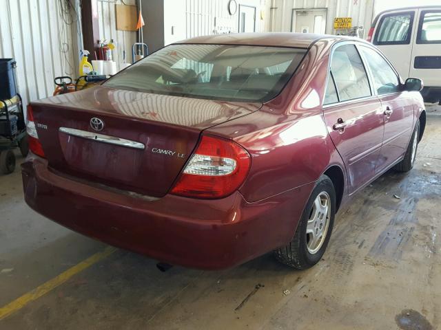 4T1BE32K92U589017 - 2002 TOYOTA CAMRY LE BURGUNDY photo 4