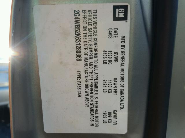 2G4WB52K631280866 - 2003 BUICK REGAL LS BEIGE photo 10