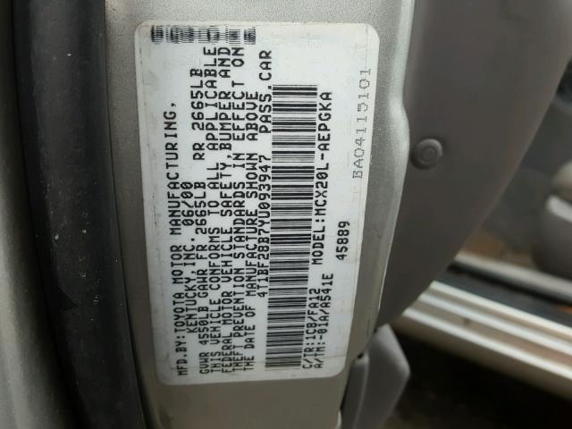 4T1BF28B7YU093947 - 2000 TOYOTA AVALON XL SILVER photo 10