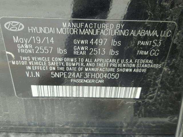 5NPE24AF3FH004050 - 2015 HYUNDAI SONATA SE BLACK photo 10