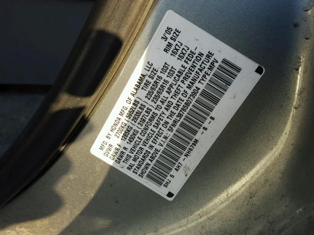 5FNRL38785B073904 - 2005 HONDA ODYSSEY EX GRAY photo 10