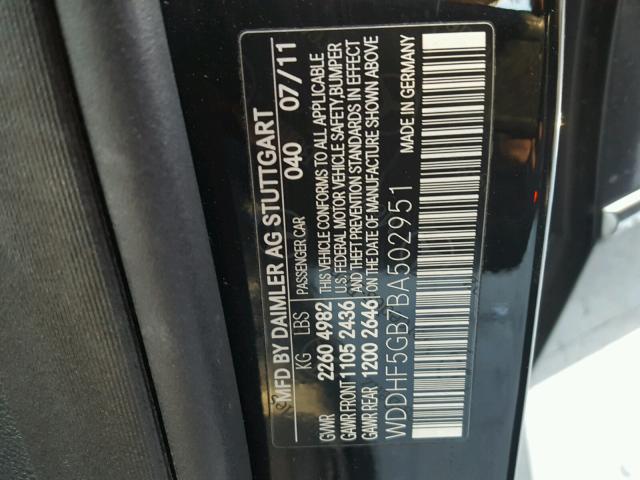 WDDHF5GB7BA502951 - 2011 MERCEDES-BENZ E 350 BLACK photo 10