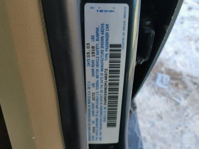 3VWRK69M83M148972 - 2003 VOLKSWAGEN JETTA GL GRAY photo 10