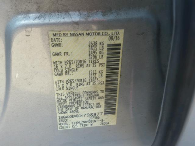 1N6AD0EV0GN798877 - 2016 NISSAN FRONTIER S SILVER photo 10