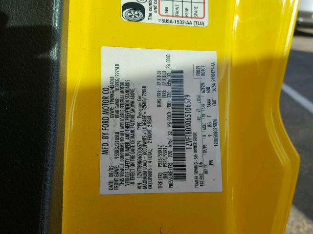 1ZVFT80N065106579 - 2006 FORD MUSTANG YELLOW photo 10