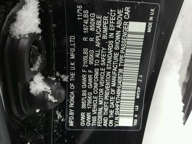 SHHFK7H49HU408738 - 2017 HONDA CIVIC SPOR BLACK photo 10