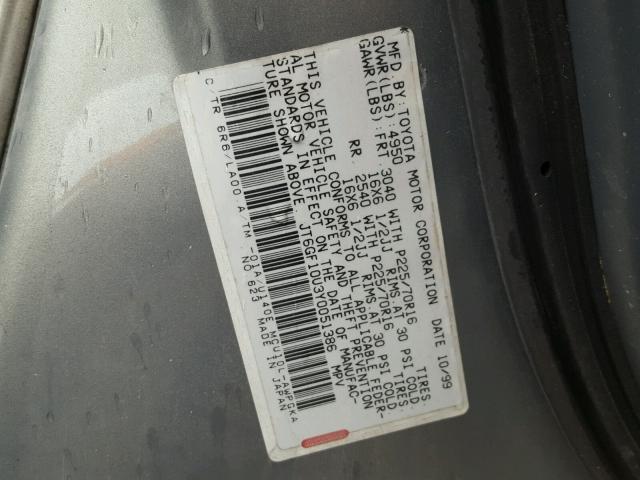 JT6GF10U3Y0051386 - 2000 LEXUS RX 300 GRAY photo 10