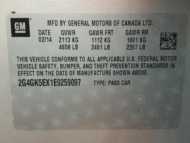 2G4GK5EX1E9259097 - 2014 BUICK REGAL 银色 照片 10