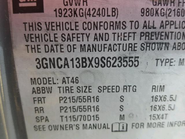 3GNCA13BX9S623555 - 2009 CHEVROLET HHR LS GRAY photo 10