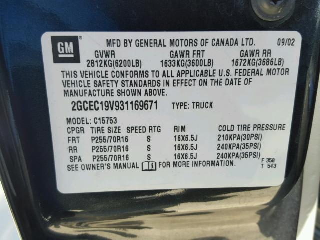 2GCEC19V931169671 - 2003 CHEVROLET SILVERADO BLACK photo 10