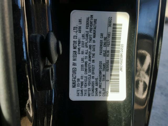 JNKCV64E58M124520 - 2008 INFINITI G37 BASE BLACK photo 10