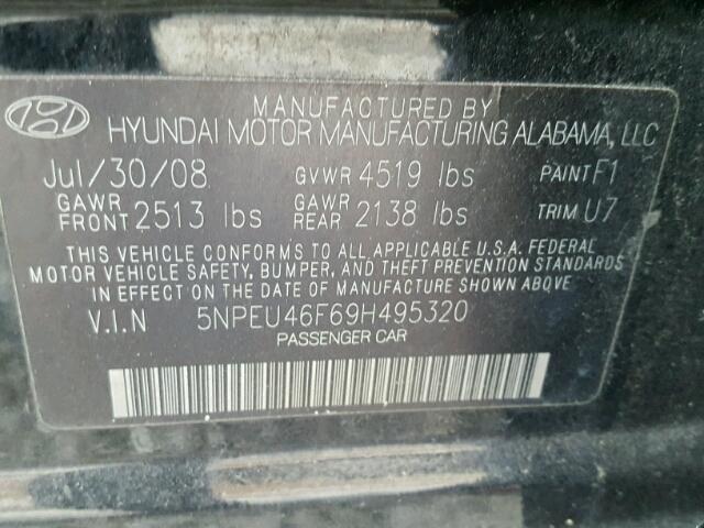 5NPEU46F69H495320 - 2009 HYUNDAI SONATA SE BLACK photo 10