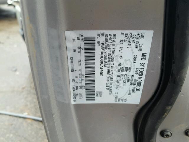 1FMEU63E88UA97050 - 2008 FORD EXPLORER X GRAY photo 10