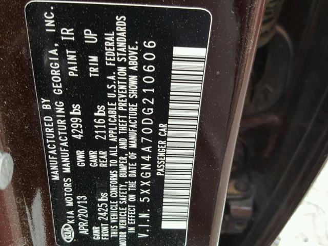 5XXGN4A70DG210606 - 2013 KIA OPTIMA EX PURPLE photo 10