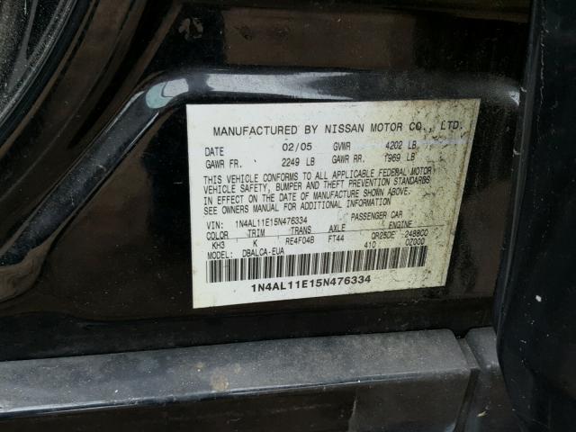 1N4AL11E15N476334 - 2005 NISSAN ALTIMA S BLACK photo 10