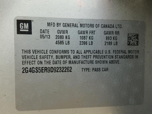 2G4GS5ER9D9232262 - 2013 BUICK REGAL PREM SILVER photo 10