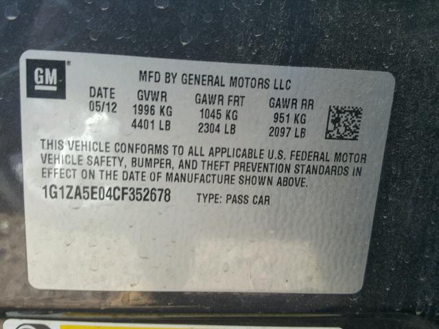 1G1ZA5E04CF352678 - 2012 CHEVROLET MALIBU LS GRAY photo 10