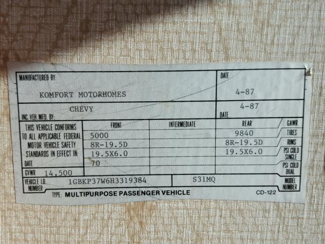 1GBKP37W6H3319384 - 1987 KOMF MOTORHOME TAN photo 10