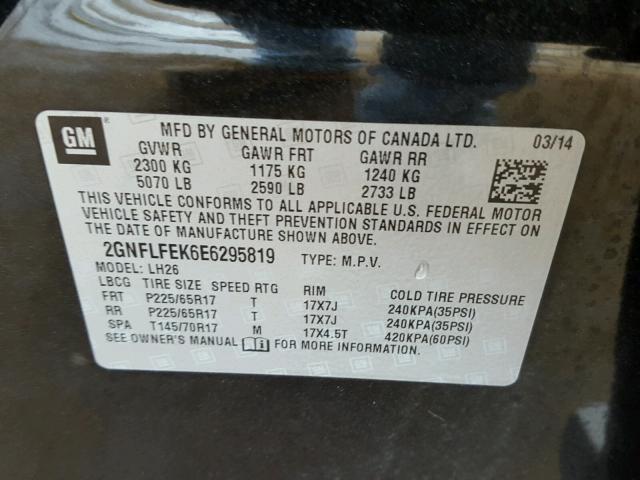 2GNFLFEK6E6295819 - 2014 CHEVROLET EQUINOX LT BLACK photo 10