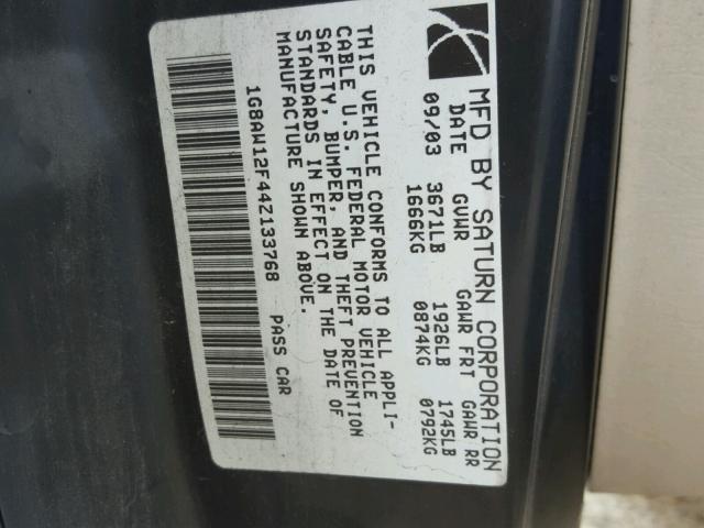 1G8AW12F44Z133768 - 2004 SATURN ION LEVEL BLUE photo 10