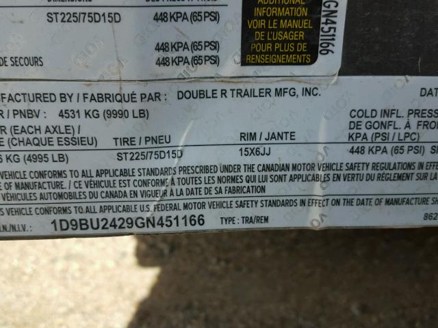 1D9BU2429GN451166 - 2016 TRAIL KING UTILITY SILVER photo 10