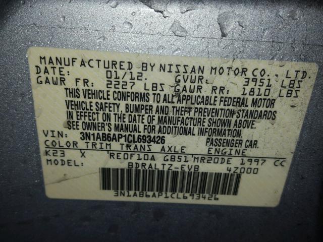 3N1AB6AP1CL693426 - 2012 NISSAN SENTRA 2.0 SILVER photo 10