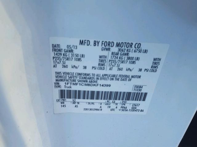 1FTMF1CM8DKF14399 - 2013 FORD F150 WHITE photo 10